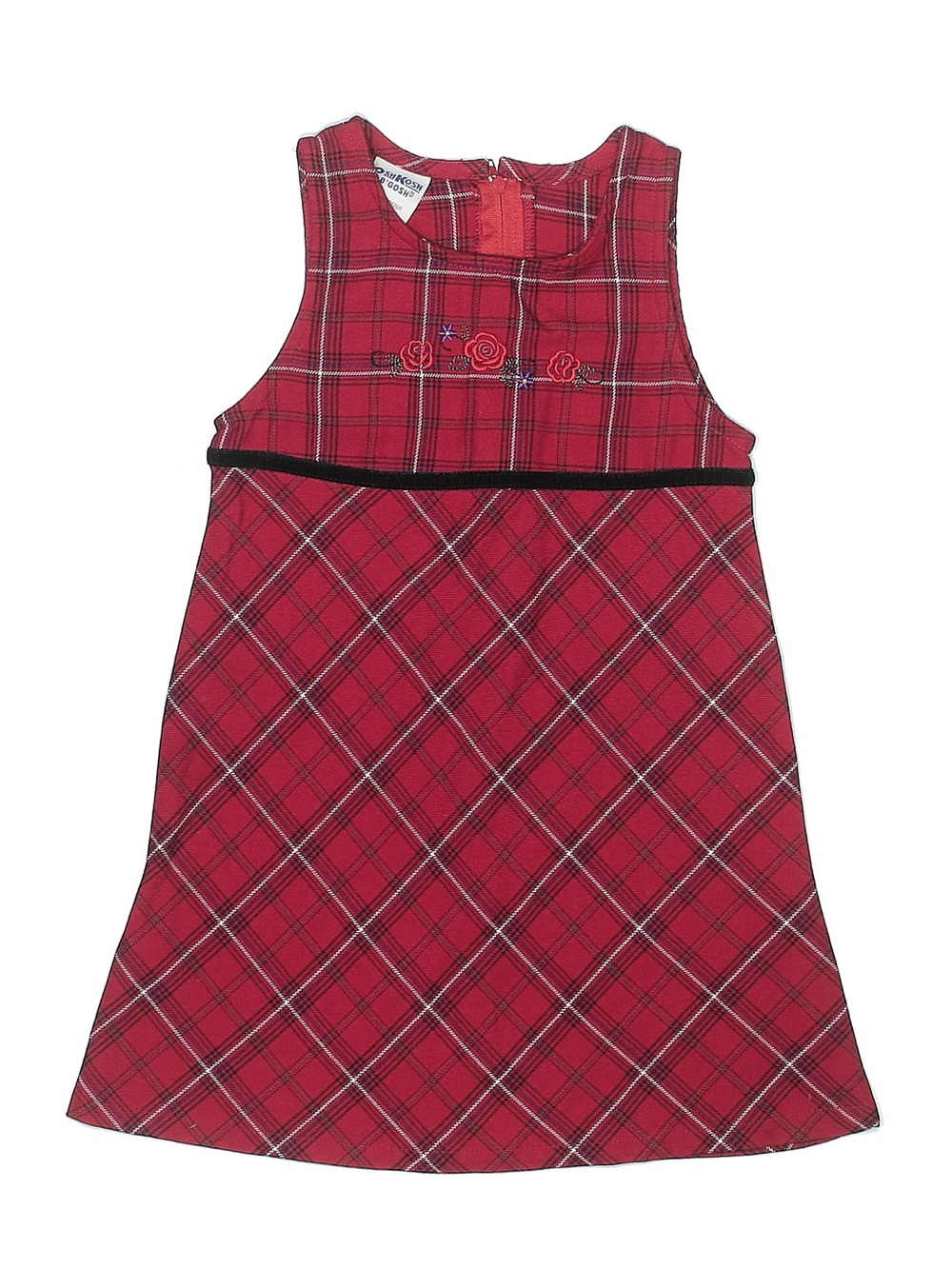 Vintage 1986-2003 Era OshKosh Red Plaid Dress with Floral Embroidery